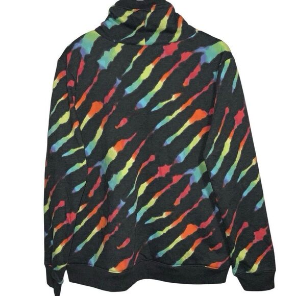 PINK Victoria's Secret Sweater size L Pullover Sherpa Black Rainbow Stripes - Picture 2 of 5